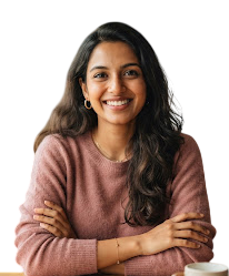 Smiling woman in pink sweater